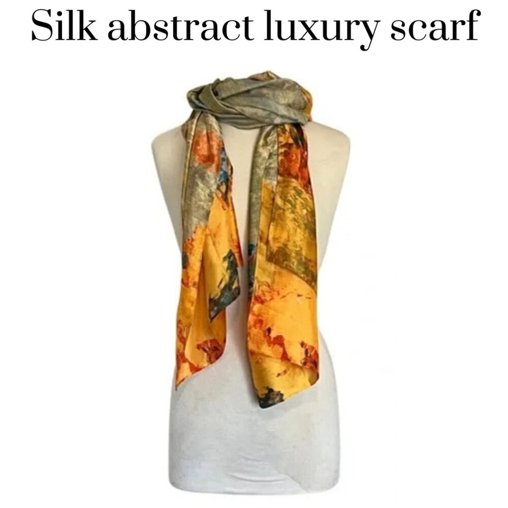 Nwot Silk Scarf Rectangular Abstract Contemporary… - image 1